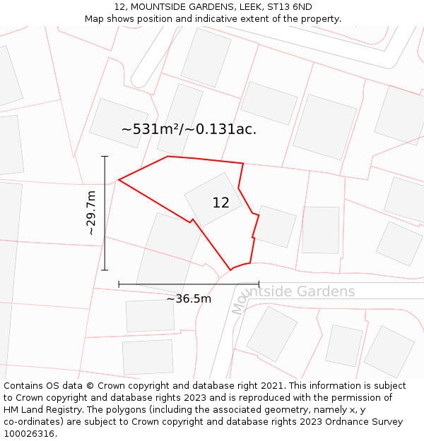 12, MOUNTSIDE GARDENS, LEEK, ST13 6ND: Plot and title map