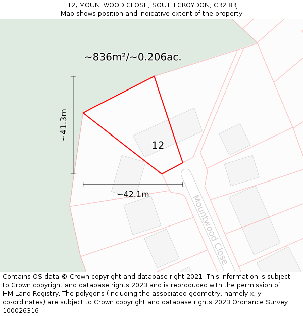 12, MOUNTWOOD CLOSE, SOUTH CROYDON, CR2 8RJ: Plot and title map