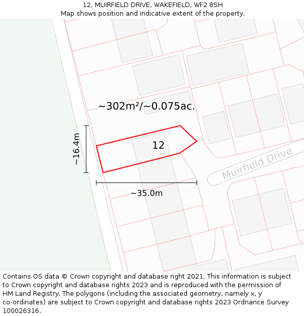 12, MUIRFIELD DRIVE, WAKEFIELD, WF2 8SH: Plot and title map