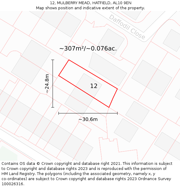 12, MULBERRY MEAD, HATFIELD, AL10 9EN: Plot and title map