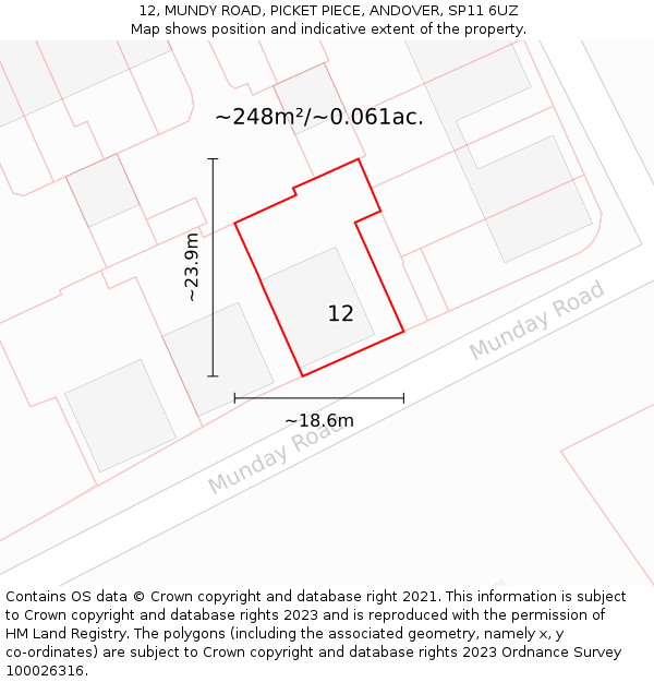 12, MUNDY ROAD, PICKET PIECE, ANDOVER, SP11 6UZ: Plot and title map