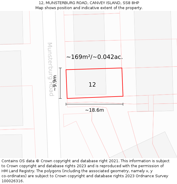 12, MUNSTERBURG ROAD, CANVEY ISLAND, SS8 8HP: Plot and title map