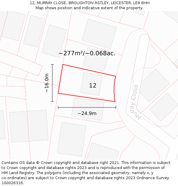 12, MURRAY CLOSE, BROUGHTON ASTLEY, LEICESTER, LE9 6HH: Plot and title map