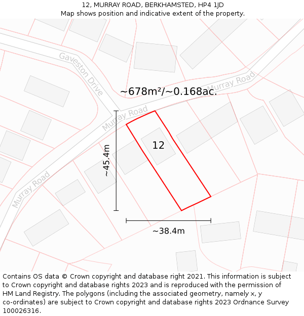 12, MURRAY ROAD, BERKHAMSTED, HP4 1JD: Plot and title map