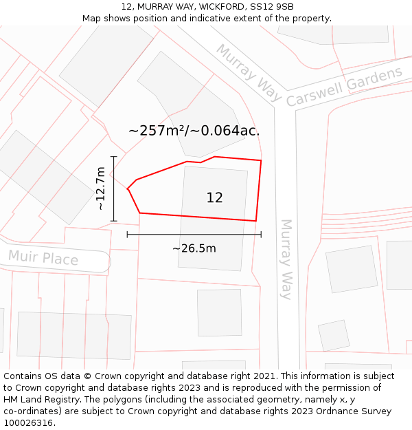 12, MURRAY WAY, WICKFORD, SS12 9SB: Plot and title map