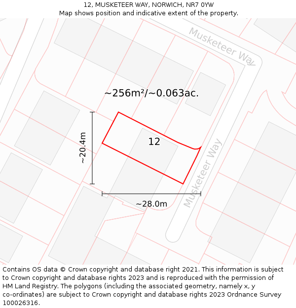 12, MUSKETEER WAY, NORWICH, NR7 0YW: Plot and title map