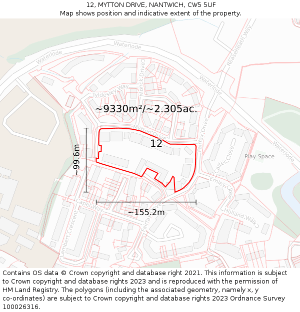 12, MYTTON DRIVE, NANTWICH, CW5 5UF: Plot and title map