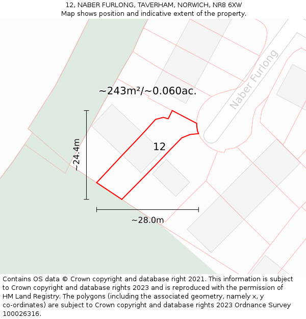 12, NABER FURLONG, TAVERHAM, NORWICH, NR8 6XW: Plot and title map