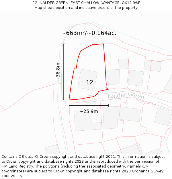 12, NALDER GREEN, EAST CHALLOW, WANTAGE, OX12 9WE: Plot and title map