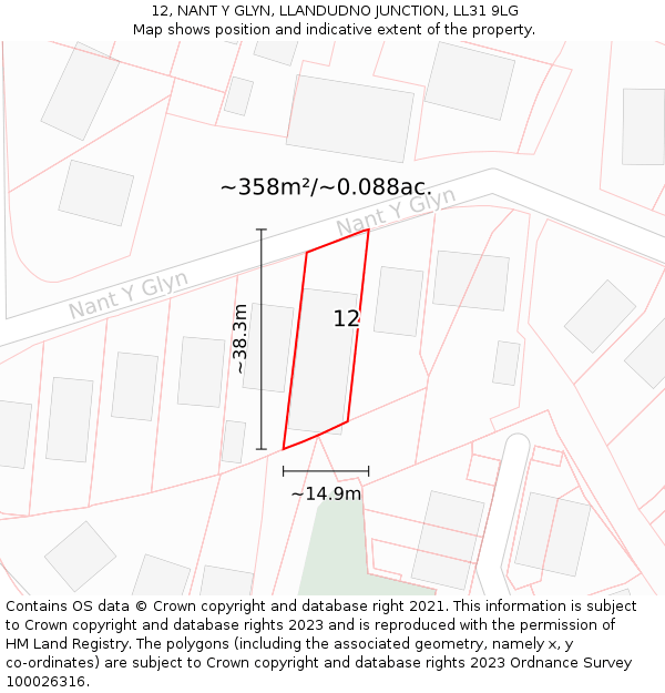 12, NANT Y GLYN, LLANDUDNO JUNCTION, LL31 9LG: Plot and title map