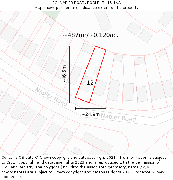 12, NAPIER ROAD, POOLE, BH15 4NA: Plot and title map
