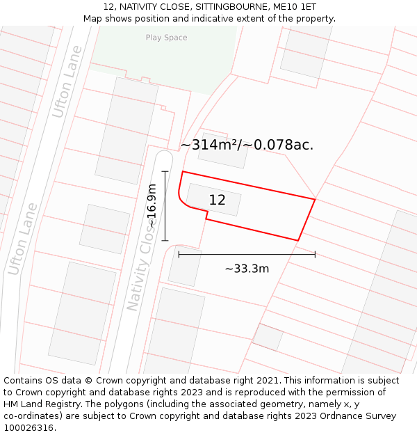 12, NATIVITY CLOSE, SITTINGBOURNE, ME10 1ET: Plot and title map