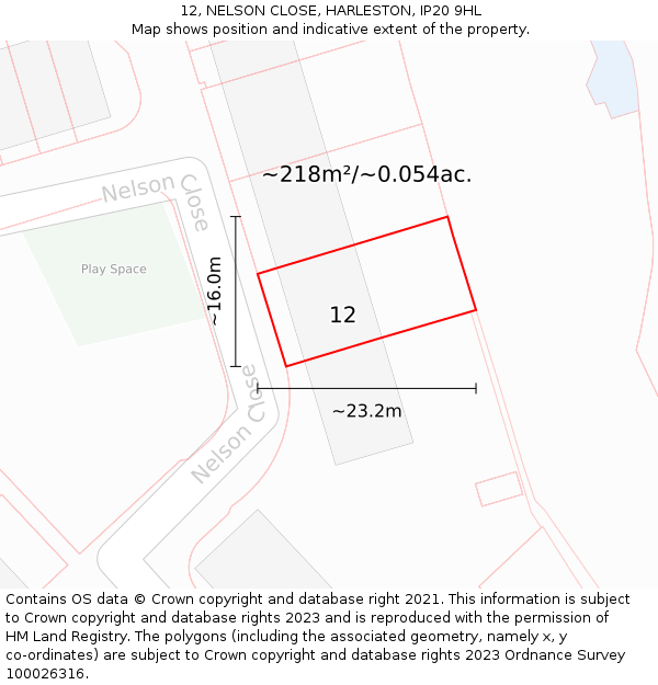 12, NELSON CLOSE, HARLESTON, IP20 9HL: Plot and title map