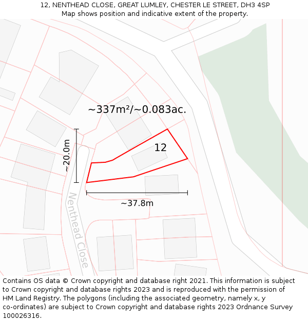 12, NENTHEAD CLOSE, GREAT LUMLEY, CHESTER LE STREET, DH3 4SP: Plot and title map