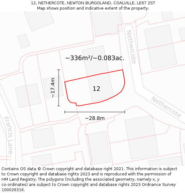 12, NETHERCOTE, NEWTON BURGOLAND, COALVILLE, LE67 2ST: Plot and title map