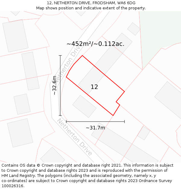 12, NETHERTON DRIVE, FRODSHAM, WA6 6DG: Plot and title map