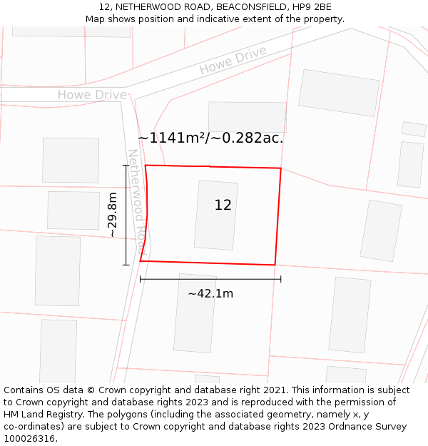 12, NETHERWOOD ROAD, BEACONSFIELD, HP9 2BE: Plot and title map