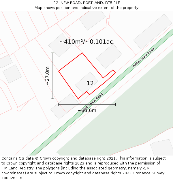 12, NEW ROAD, PORTLAND, DT5 1LE: Plot and title map