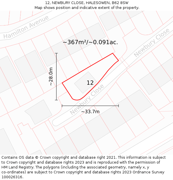 12, NEWBURY CLOSE, HALESOWEN, B62 8SW: Plot and title map