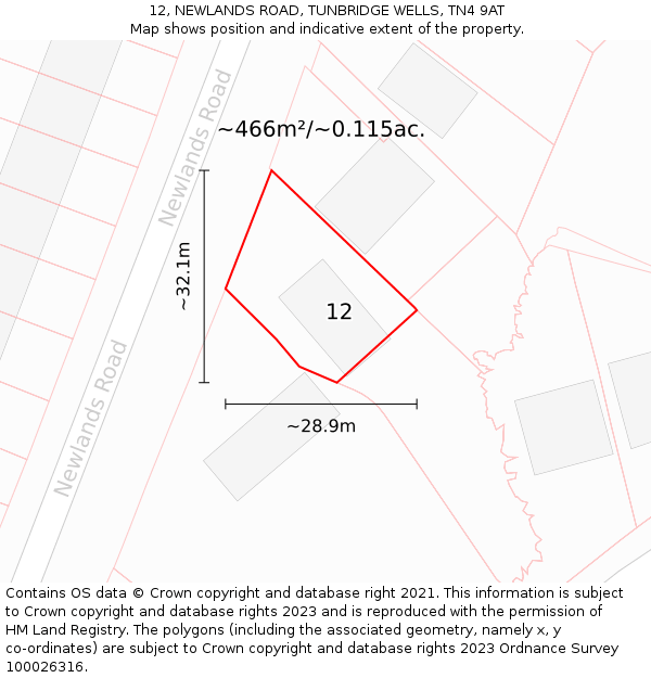 12, NEWLANDS ROAD, TUNBRIDGE WELLS, TN4 9AT: Plot and title map