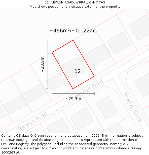 12, NEWLYN ROAD, WIRRAL, CH47 7AS: Plot and title map