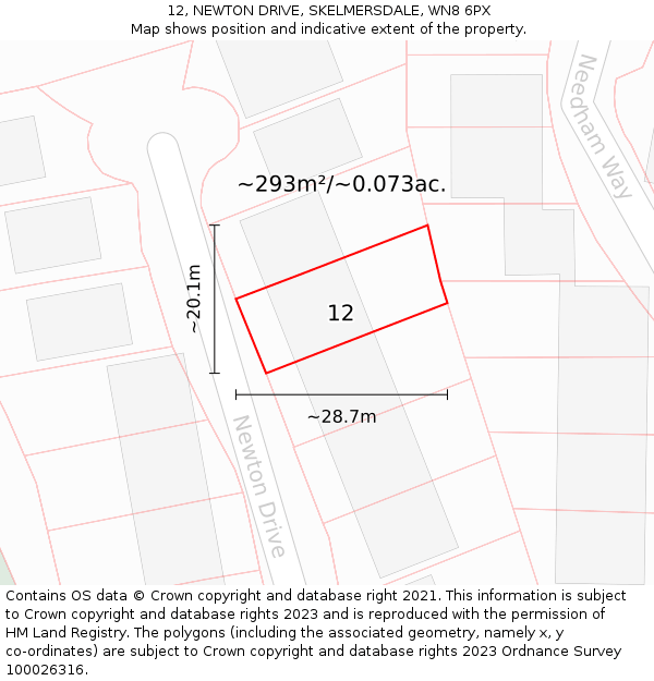 12, NEWTON DRIVE, SKELMERSDALE, WN8 6PX: Plot and title map