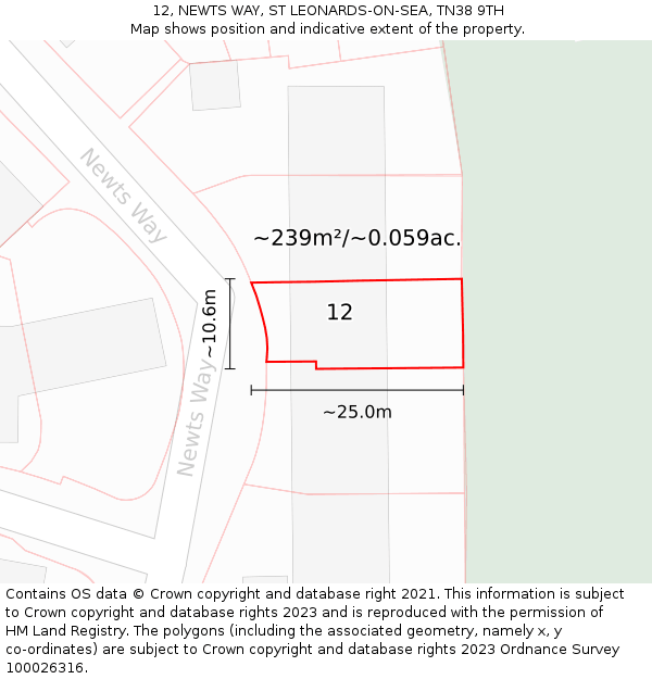 12, NEWTS WAY, ST LEONARDS-ON-SEA, TN38 9TH: Plot and title map