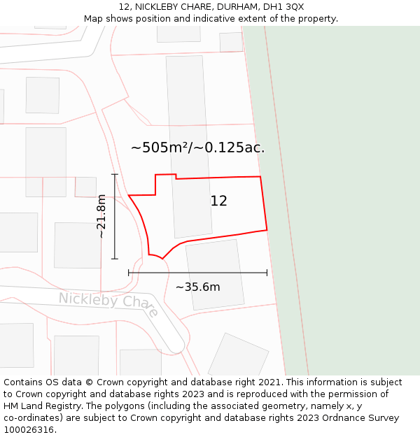 12, NICKLEBY CHARE, DURHAM, DH1 3QX: Plot and title map