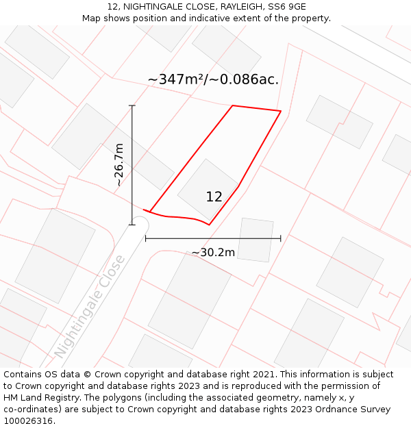 12, NIGHTINGALE CLOSE, RAYLEIGH, SS6 9GE: Plot and title map