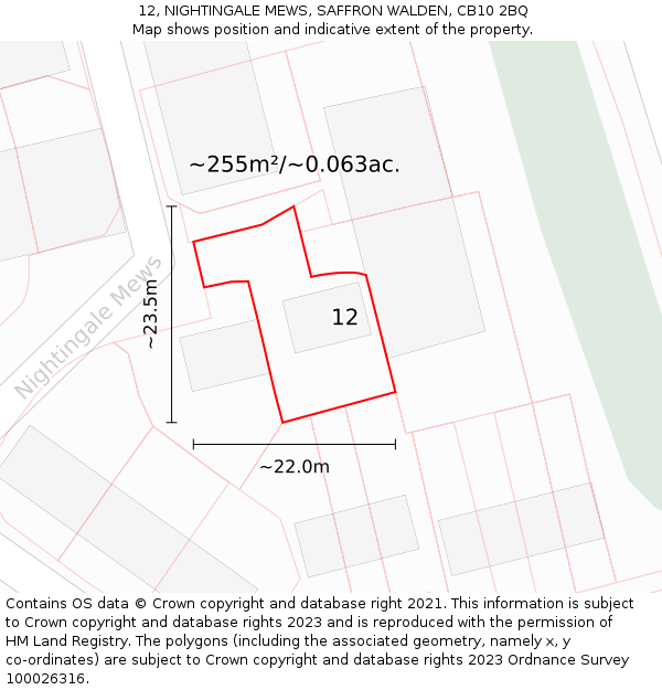 12, NIGHTINGALE MEWS, SAFFRON WALDEN, CB10 2BQ: Plot and title map