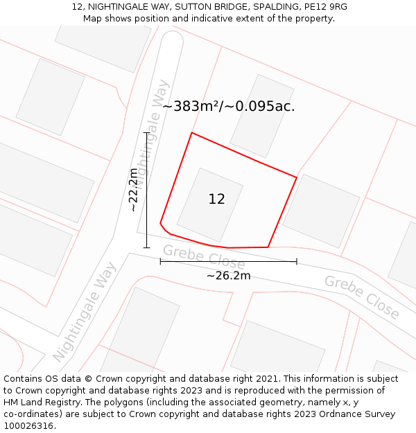 12, NIGHTINGALE WAY, SUTTON BRIDGE, SPALDING, PE12 9RG: Plot and title map