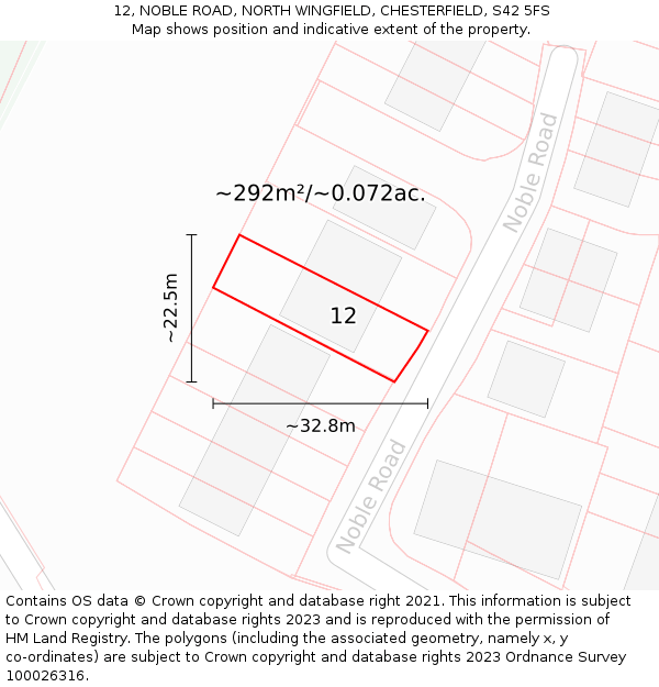 12, NOBLE ROAD, NORTH WINGFIELD, CHESTERFIELD, S42 5FS: Plot and title map