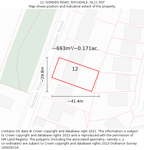12, NORDEN ROAD, ROCHDALE, OL11 5NT: Plot and title map