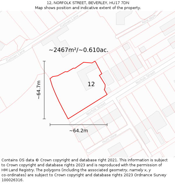 12, NORFOLK STREET, BEVERLEY, HU17 7DN: Plot and title map
