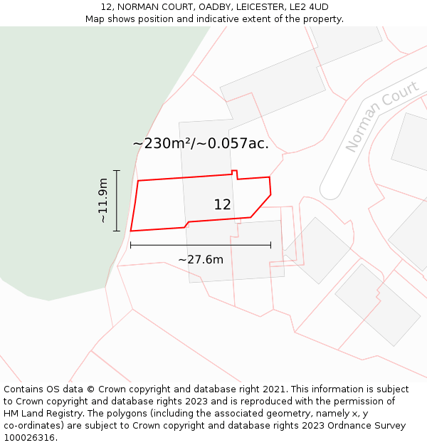 12, NORMAN COURT, OADBY, LEICESTER, LE2 4UD: Plot and title map