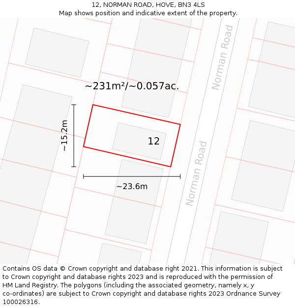 12, NORMAN ROAD, HOVE, BN3 4LS: Plot and title map