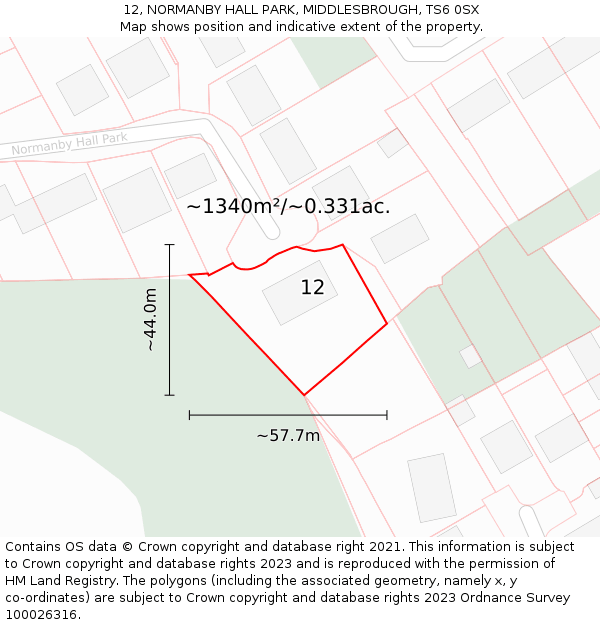 12, NORMANBY HALL PARK, MIDDLESBROUGH, TS6 0SX: Plot and title map