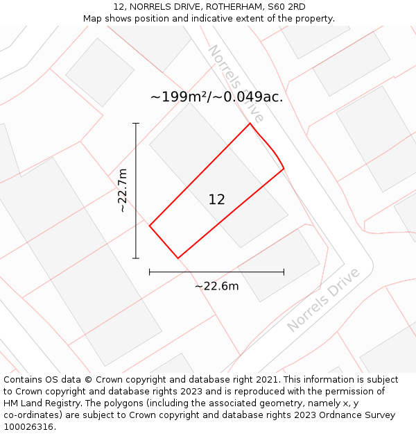 12, NORRELS DRIVE, ROTHERHAM, S60 2RD: Plot and title map