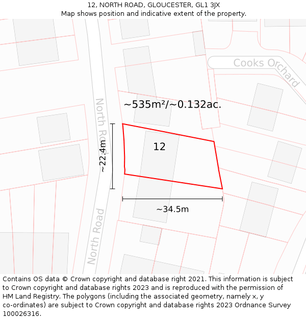 12, NORTH ROAD, GLOUCESTER, GL1 3JX: Plot and title map
