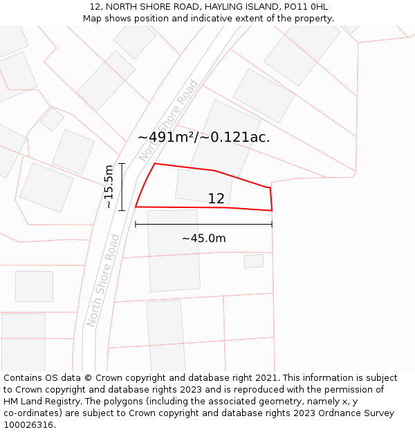 12, NORTH SHORE ROAD, HAYLING ISLAND, PO11 0HL: Plot and title map