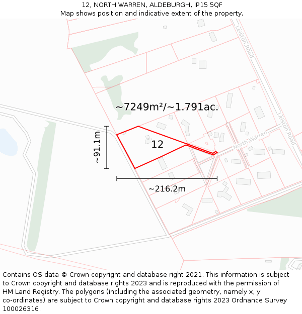 12, NORTH WARREN, ALDEBURGH, IP15 5QF: Plot and title map