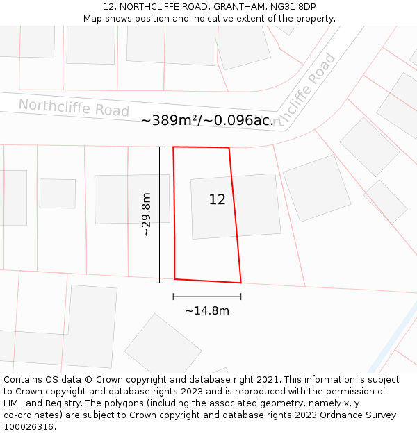 12, NORTHCLIFFE ROAD, GRANTHAM, NG31 8DP: Plot and title map