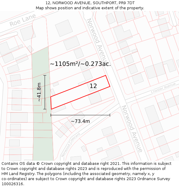 12, NORWOOD AVENUE, SOUTHPORT, PR9 7DT: Plot and title map