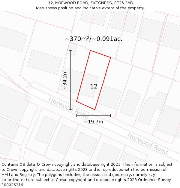 12, NORWOOD ROAD, SKEGNESS, PE25 3AD: Plot and title map