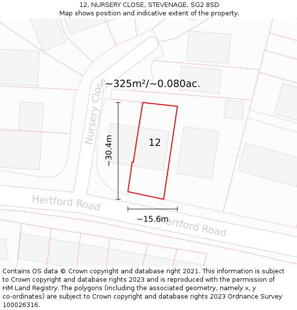 12, NURSERY CLOSE, STEVENAGE, SG2 8SD: Plot and title map