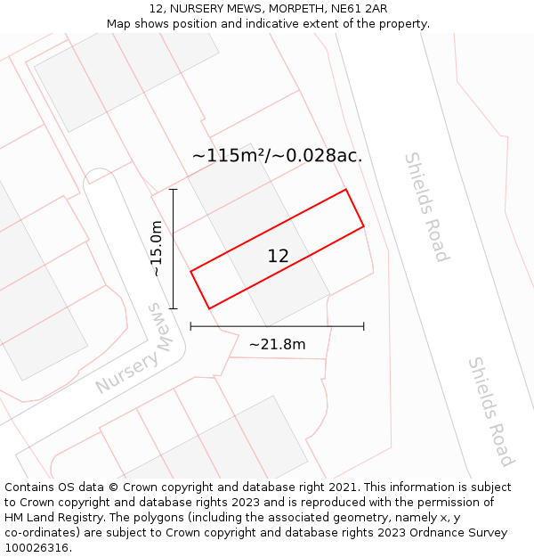 12, NURSERY MEWS, MORPETH, NE61 2AR: Plot and title map