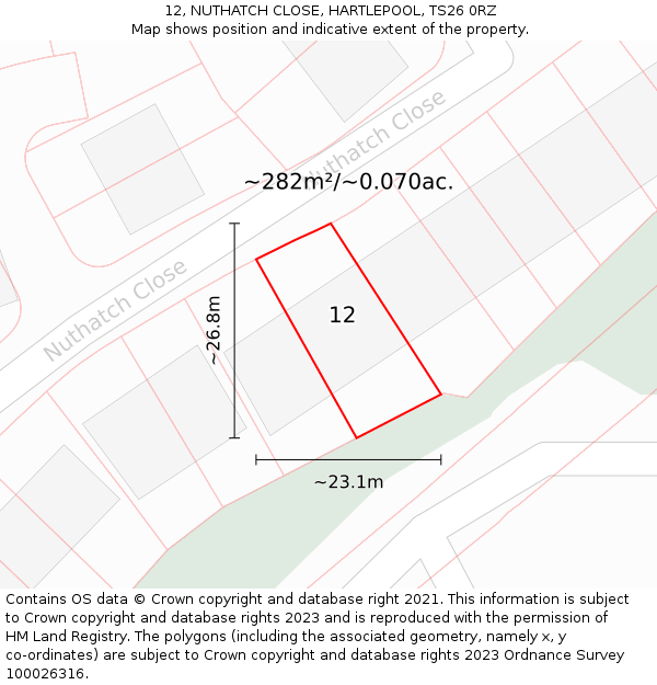 12, NUTHATCH CLOSE, HARTLEPOOL, TS26 0RZ: Plot and title map