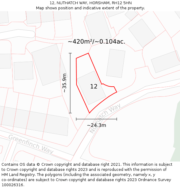 12, NUTHATCH WAY, HORSHAM, RH12 5HN: Plot and title map