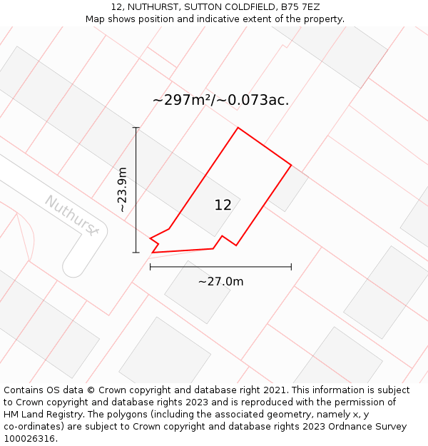 12, NUTHURST, SUTTON COLDFIELD, B75 7EZ: Plot and title map