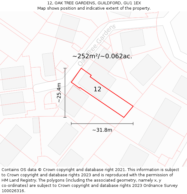 12, OAK TREE GARDENS, GUILDFORD, GU1 1EX: Plot and title map